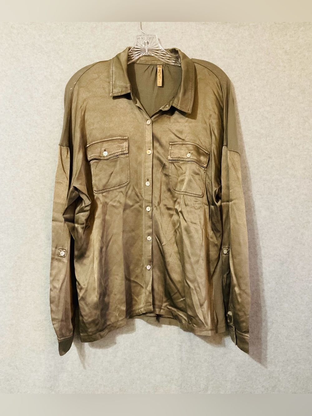 XCVI Olive Green Lightweight Button-Up Shirt Jacket Sz L